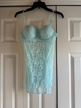 Lace Push-Up Chemise Slip in Light Aqua